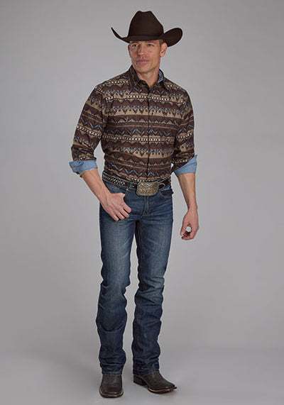 Roper Men's Distressed Aztec Print Western Shirt