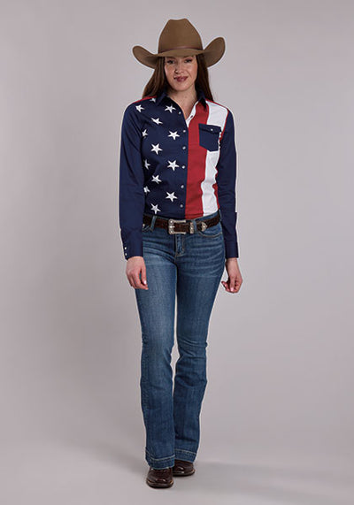 Roper Women's Vertical Stars & Stripe Print Shirt