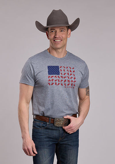 Roper Men's American Flag with Bronc Rider T-Shirt