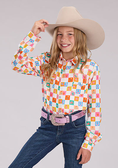 Roper Girl's Checkers Print Western Shirt
