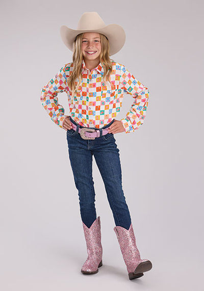 Roper Girl's Checkers Print Western Shirt