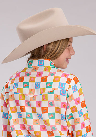 Roper Girl's Checkers Print Western Shirt