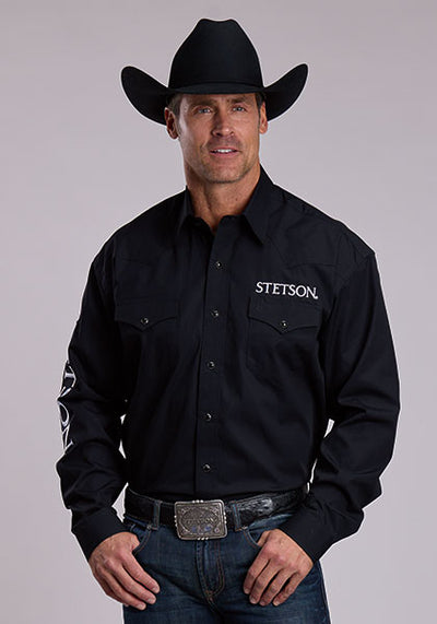 Stetson Men's Solid Poplin Logo Shirt