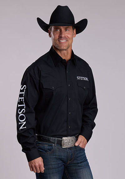 Stetson Men's Solid Poplin Logo Shirt