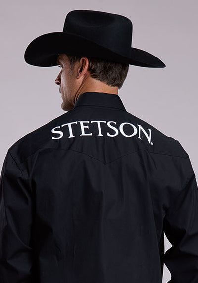 Stetson Men's Solid Poplin Logo Shirt