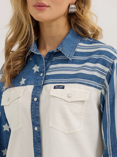 Wrangler Women's Pieced Boyfriend Denim Shirt
