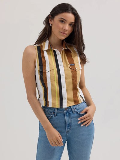 Wrangler Women's Brushpopper Stripe Crop Tank