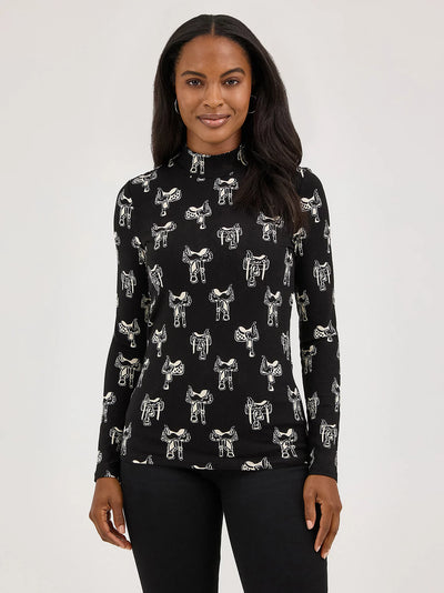 Wrangler Women's Print Mock Neck Shirt