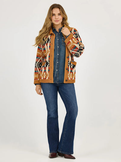 Wrangler Women's Western Pattern Cardigan Sweater