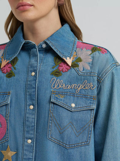 Wrangler X Women's Lainey Wilson Embroidered Denim Shirt