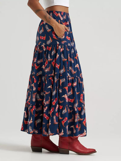 Wrangler Women's Printed Tiered Maxi Skirt