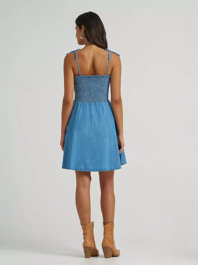 Wrangler Women's Tie Denim Smocked Dress