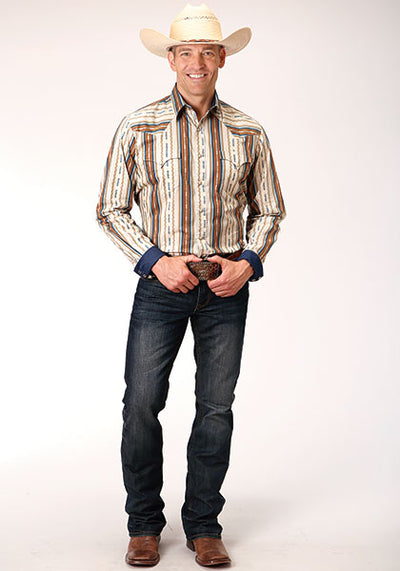 Roper Men's Desert Stripe Aztec Print Shirt