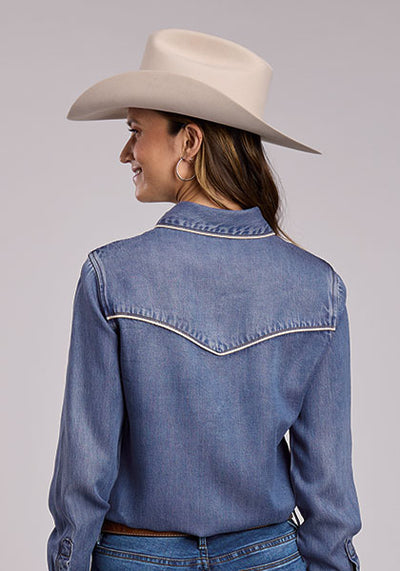 Stetson Women's Tencel Denim Blouse with Piping