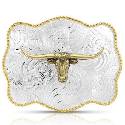 Montana Silversmiths Bold Engraved Scalloped Buckle with Longhorn