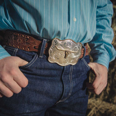 Montana Silversmiths Bold Engraved Scalloped Buckle with Longhorn