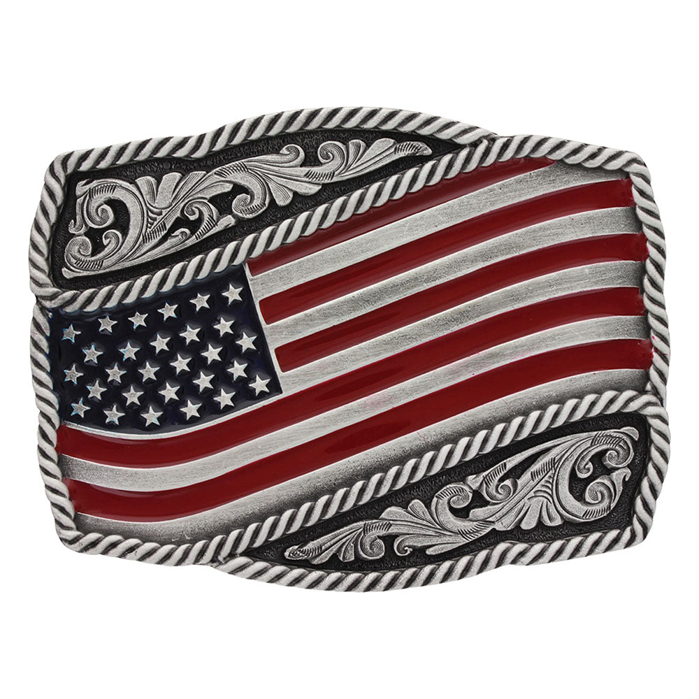 Montana Silversmiths Classic Painted Waving American Flag Buckle