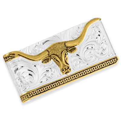 Montana Silversmiths Two-Tone Carved Longhorn Moeny Clip