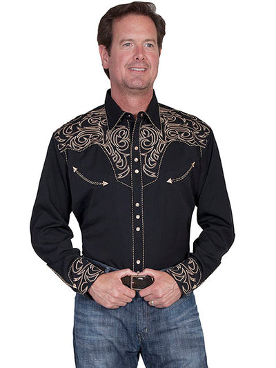 Scully Men's Embroidered Scroll Western Shirt