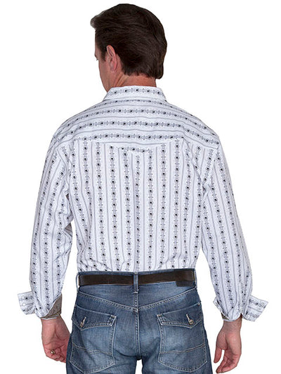 Scully Men's Skull Stripe Western Shirt - White