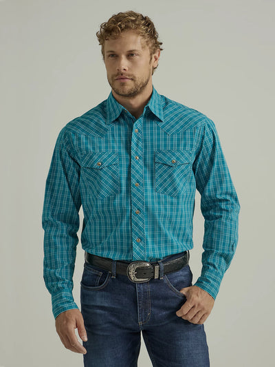 Wrangler Men's Advanced Comfort Turq Check Shirt