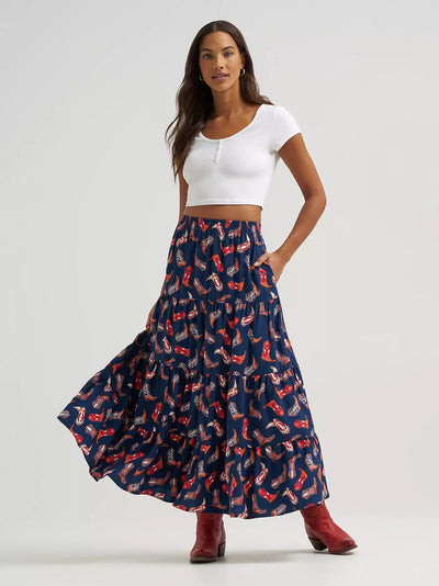 Wrangler Women's Printed Tiered Maxi Skirt
