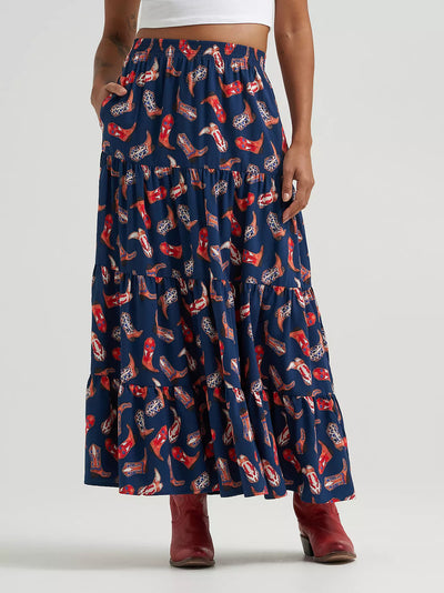 Wrangler Women's Printed Tiered Maxi Skirt
