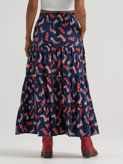 Wrangler Women's Printed Tiered Maxi Skirt