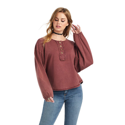 Ariat Women's Pinon Henley Top - Maroon