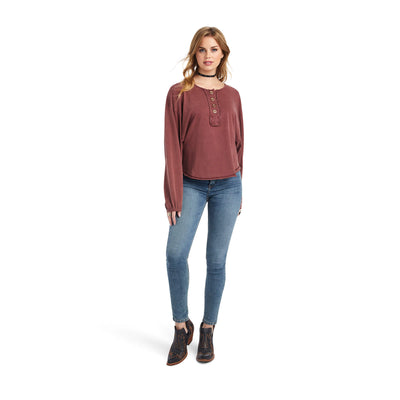 Ariat Women's Pinon Henley Top - Maroon