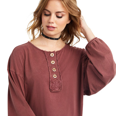 Ariat Women's Pinon Henley Top - Maroon