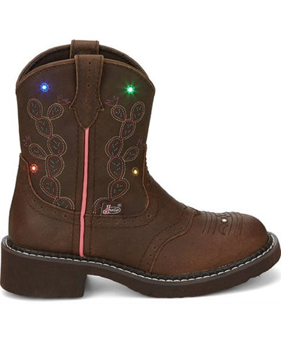 Justin Girl's Glitzi Brown Cactus Print Western Boot