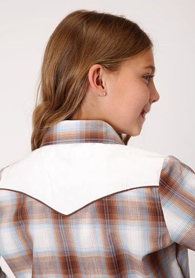 Roper Girl's Retro Brown Plaid Shirt
