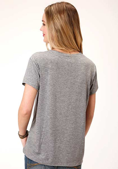 Karman Women's Heather Grey Jersey Knit Short Sleeve Top
