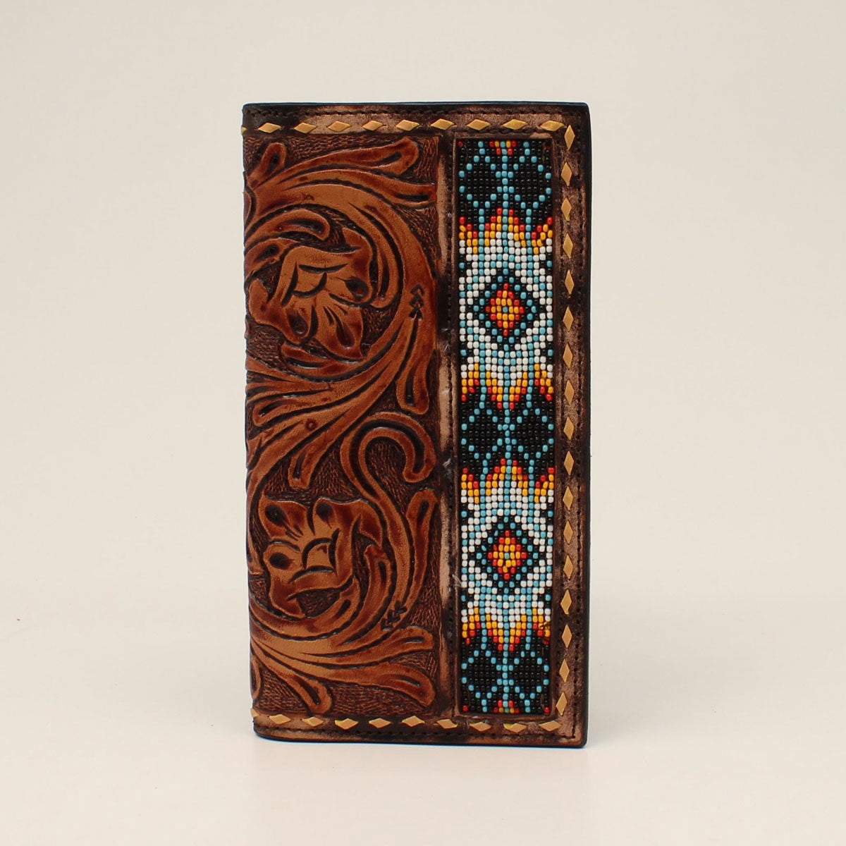 3D Men's Floral Tooled Bead Inlay Rodeo Wallet