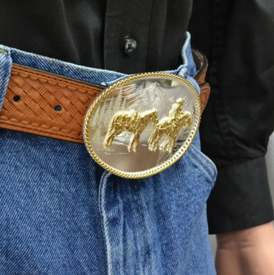 Montana Silversmith Etched Mountains with Pack Horse & Rider Belt Buckle