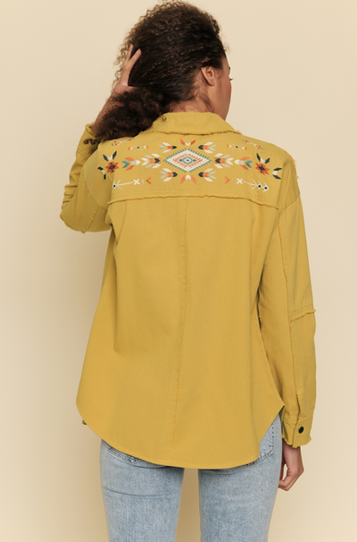 Mystree Women's Embroidery Yoke Shirt Jacket - Mustard