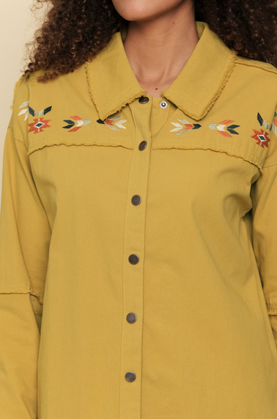 Mystree Women's Embroidery Yoke Shirt Jacket - Mustard