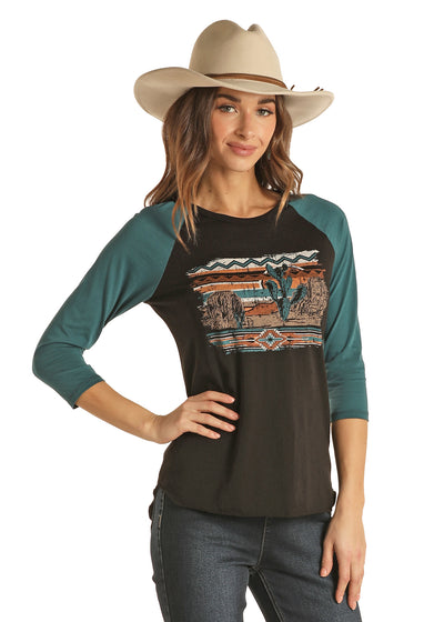 Rock & Roll Cowgirl Cactus Baseball T-Shirt