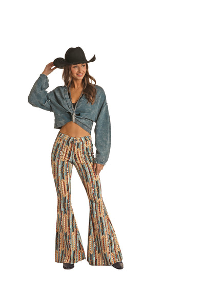 Rock & Roll Cowgirl Aztec Print Bell Bottom Jean