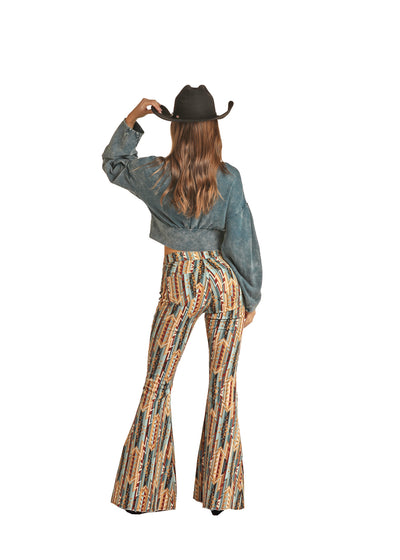 Rock & Roll Cowgirl Aztec Print Bell Bottom Jean