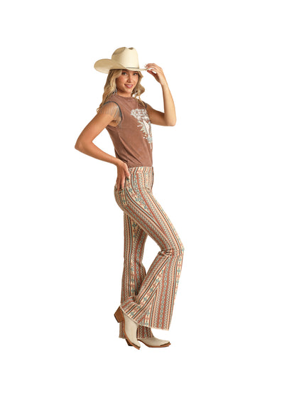 Panhandle Women's Stripe Aztc Bell Bottom Jean