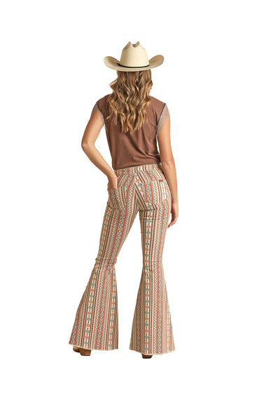 Panhandle Women's Stripe Aztc Bell Bottom Jean