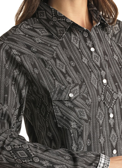 Panhandle Women's All Over Print Black Blouse