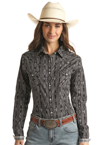 Panhandle Women's All Over Print Black Blouse