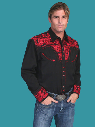 Scully Men's Retro Gunfighter Western Shirt - Crimson