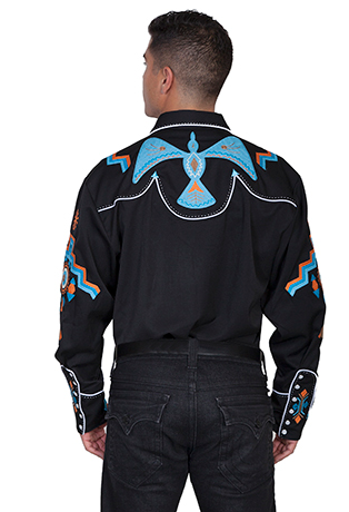 Scully Men's Long Sleeve Phoenix Embroidery Western Shirt
