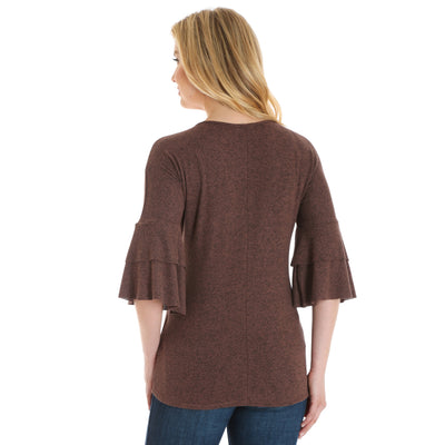 Wrangler Women's Tunic with Criss Cross Neckline & Ruffle Sleeves
