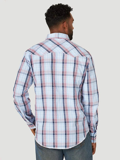 Wrangler Men's Chambray Blue Plaid Shirt