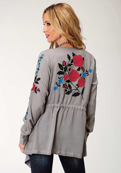 Roper Women's Long Sleeve Grey Drape Cardigan